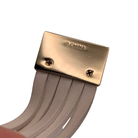 COACH Classic Leather Multi Strands Wrapped White Chalk Gold Tone Bracelet - Picture 3 of 4